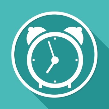 clock icon on white circle with a long shadow