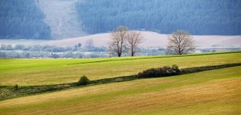 Green spring hills of Slovakia. April sunny countryside