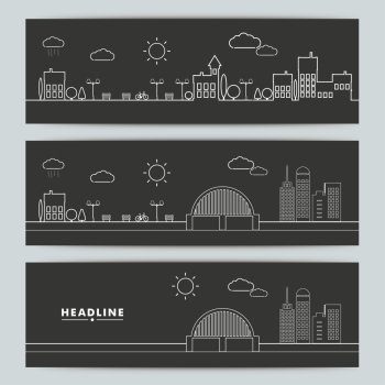 Set of banners with contour urban landscape.. Set of banners with contour urban landscape