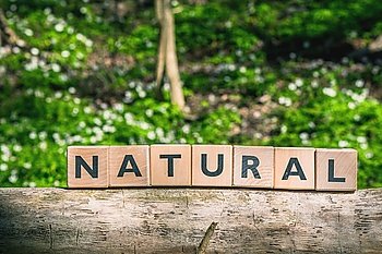 Sign with the word natural in a green forest
