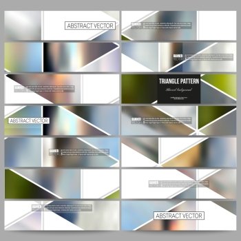 Set of modern vector banners. Abstract multicolored background of blurred nature landscapes, geometric vector, triangular style illustration.