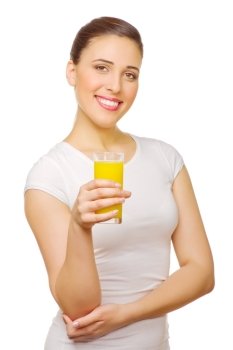 Young girl with juice isolated