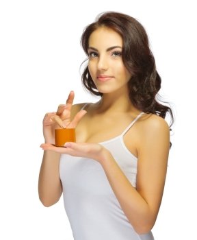 Young girl with body cream isolated