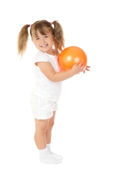 Little smiling girl with ball isolated