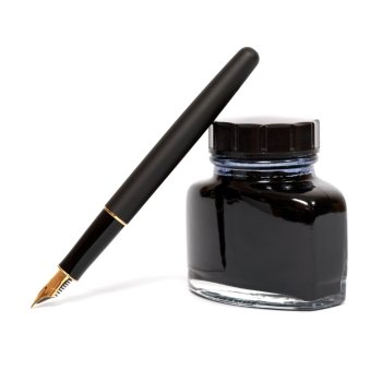 fountain pen with the ink bottle