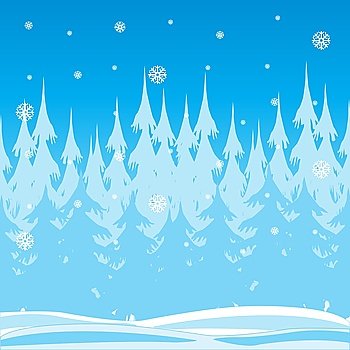 Vector illustration winter wood and falling snow