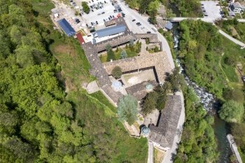 Aerial view of Medieval Troyan Monastery of Assumption, Lovech region, Bulgaria