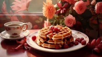 aesthetic food, breakfast, waffles , Generate AI