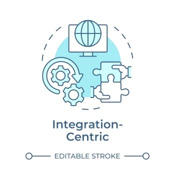 Integration-centric soft blue concept icon. Business processes organization. Teamwork puzzle. Round shape line illustration. Abstract idea. Graphic design. Easy to use in infographic, article. Integration-centric soft blue concept icon