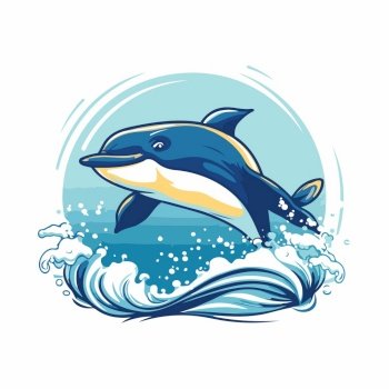 Cute cartoon killer whale jumping out of the water. Vector illustration.