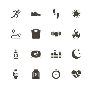 Activity Tracking icons. Perfect black pictogram on white background. Flat simple vector icon.. Activity Tracking - Flat Vector Icons