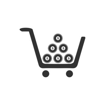 Shopping cart. Black Icon Flat on white background. Shopping cart icon flat