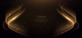 Gold curved on black background with lighting effect and sparkle with copy space for text. Luxury design style. Vector illustration