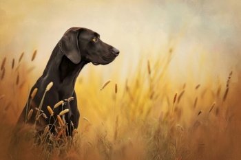 Hunting dog in tall grass. German Shorthaired Pointer.