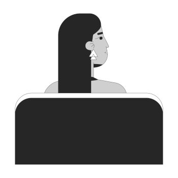Middle eastern woman in cinema theater black and white 2D line cartoon character. Arab young adult female isolated vector outline person. Watching movie theater monochromatic flat spot illustration. Middle eastern woman in cinema theater black and white 2D line cartoon character