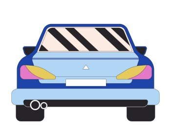 Vehicle back view 2D linear cartoon object. Backview car transport isolated line vector element white background. Behind auto transportation. Back automobile color flat spot illustration. Vehicle back view 2D linear cartoon object