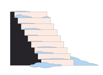 Slippery outdoor stairs after snow 2D linear cartoon object. Icy steps in winter isolated line vector element white background. Snow covered staircase wintertime color flat spot illustration. Slippery outdoor stairs after snow 2D linear cartoon object
