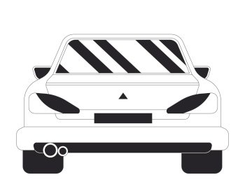 Vehicle back view black and white 2D line cartoon object. Backview car transport isolated vector outline item. Behind auto transportation. Back automobile monochromatic flat spot illustration. Vehicle back view black and white 2D line cartoon object