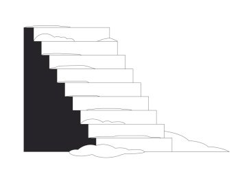 Slippery outdoor stairs after snow black and white 2D line cartoon object. Icy steps in winter isolated vector outline item. Snow covered staircase wintertime monochromatic flat spot illustration. Slippery outdoor stairs after snow black and white 2D line cartoon object