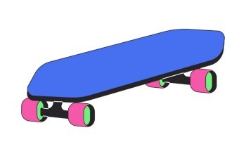 80s skateboard funky 2D linear cartoon object. Old fashioned sports equipment isolated line vector element white background. Skateboarding leisure activity 90s vibes color flat spot illustration. 80s skateboard funky 2D linear cartoon object