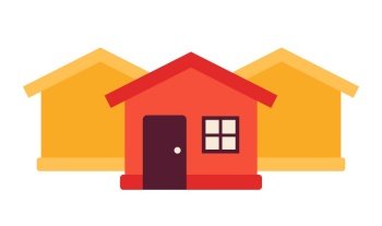 Neighborhood houses one storey 2D cartoon object. Residential buildings isolated vector item white background. Suburb homes. Apartment dwellings. Community neighbourhood color flat spot illustration. Neighborhood houses one storey 2D cartoon object