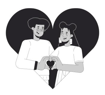 Relationship heterosexual couple hispanic black and white 2D illustration concept. Valentine day latin american cartoon outline characters isolated on white. Matching metaphor monochrome vector art. Relationship heterosexual couple hispanic black and white 2D illustration concept