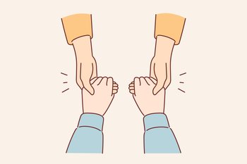 Moral support for friend in trouble concept, with people holding hands while apologizing and consoling. Psychological support received through feelings of compassion or selfless love. Moral support for friend in trouble concept, with people holding hands while apologizing