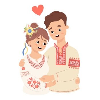 Happy .Ukrainian people. Cute man and woman in traditional embroidered clothes vyshyvanka. Vector illustration. loving couple of characters of Ukrainian nation
