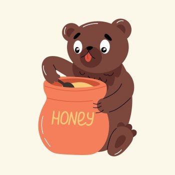 A bear eats honey with a spoon. A bear eats honey with a spoon.