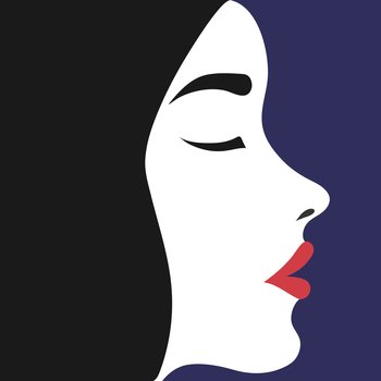 Portrait of a beautiful female with red lips profile view. Vector illustration
