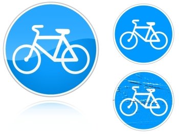 Set of variants a Bicycle path - road sign isolated on white background. Group of as fish-eye, simple and grunge icons for your design. Vector illustration.