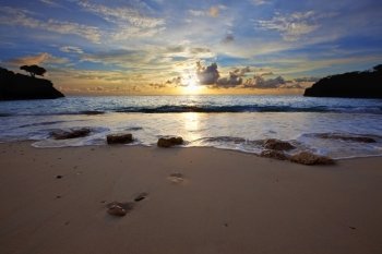 Sunset at Jeremi beach on Curacao, Caribbean