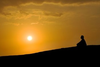 meditation under sunset, Buddhist activity