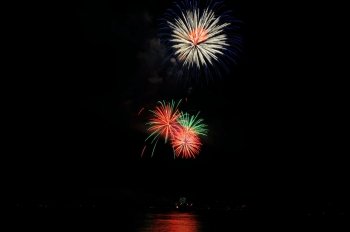 Fireworks. Colorful nighttime fireworks against a solid black sky over Lake Tahoe on the fourth of July holiday 2010