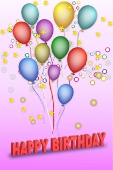 illustration of vector birthday template with colorful balloons and happy birthday text