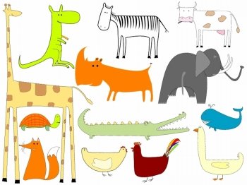 drawing of animals isolated on white background, vector art illustration, more drawings in my gallery