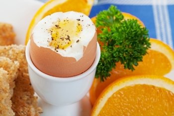 Soft-Boiled eggs with toast for dipping.  A popular European breakfast.