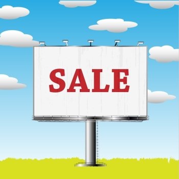 Grand outdoor billboard with sale sign over cloud backgrouns