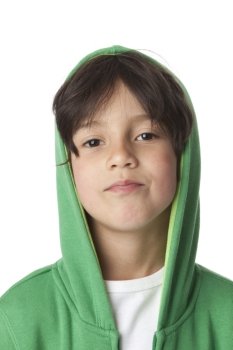 Portrait of a cool little boy with a hood  