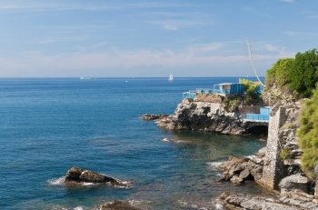 Mediterranean  coastline in Genova Nervi, Italy