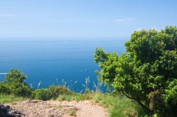 path over Mediterranean sea in Portofino natural park.
