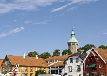 Stavanger port, serving international ferries to Hirtshals, Denmark. Local ferries go to Tau and Kvits?y, while fast passenger boats go to many villages and islands between the main routes from Stavanger to Haugesund and Sauda.
