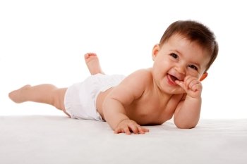 Happy cute baby laying