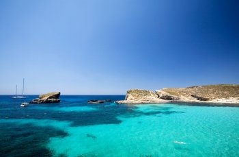 Blue lagoon in Malta on the island of Comino
