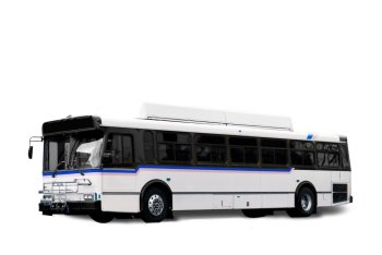 A isolated white city bus with clipping path