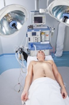 Patient lying in operation room before being operated