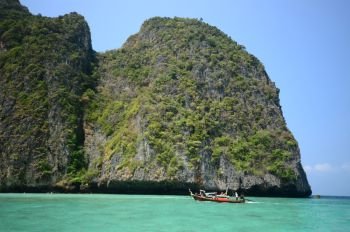 boat on the beautiful sea Maya Bay Phuket Thailand