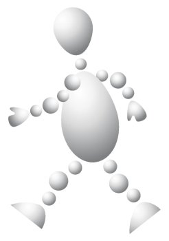 Man walking. Abstract 3d-human series from balls. Variant of white isolated on white background. A fully editable vector illustration for your design.