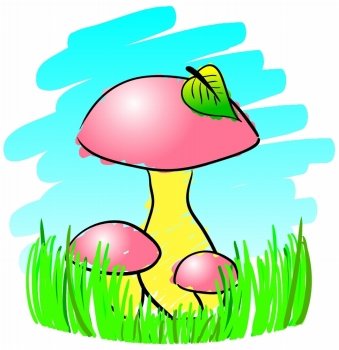 Three mushrooms. Sketch simulate. Vector illustration.