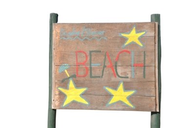 beach wooden sign at Greece (isolated on white background)